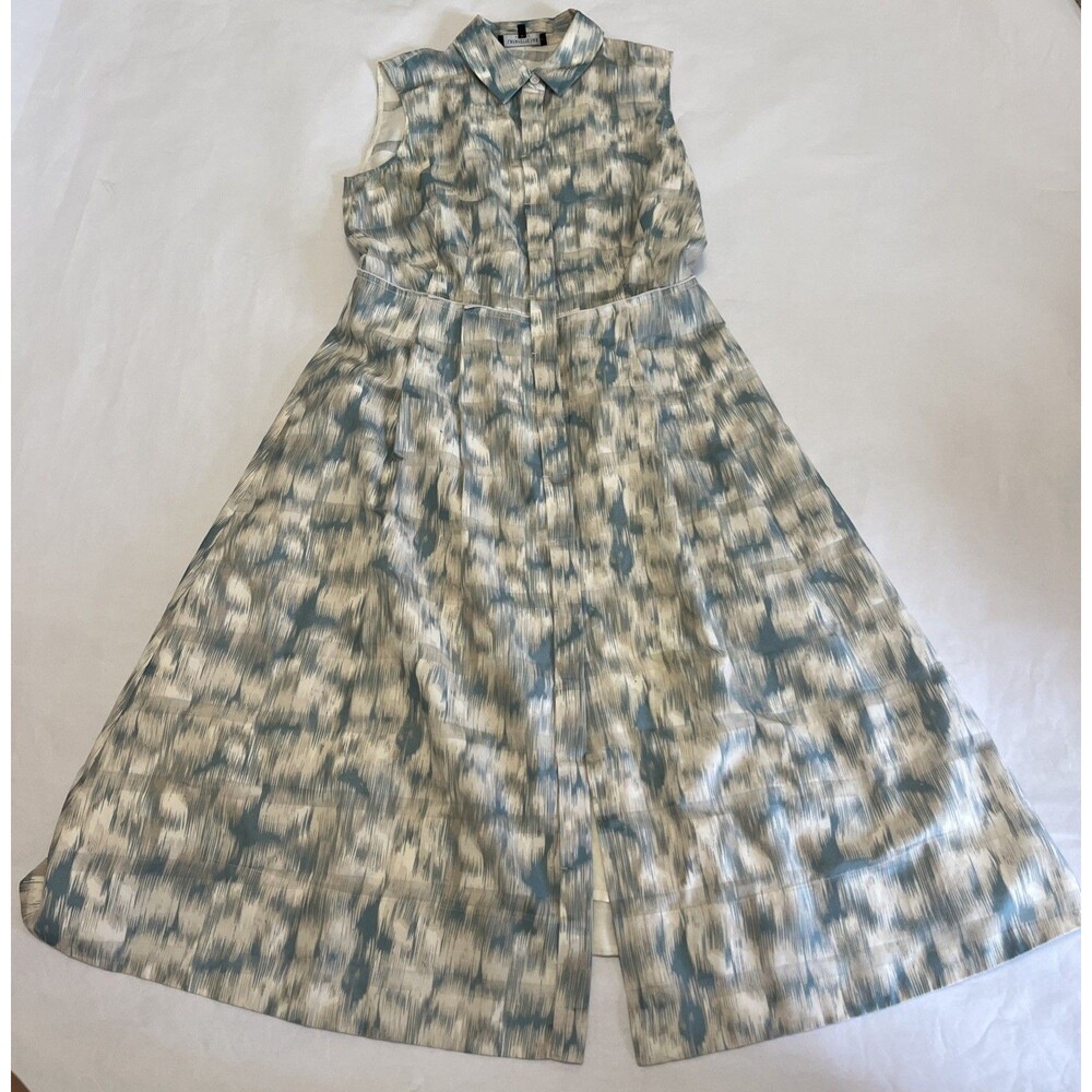 LAFAYETTE 148 Women's Midi Dress Sleeveless Floral Aqua Blue/White Size XS